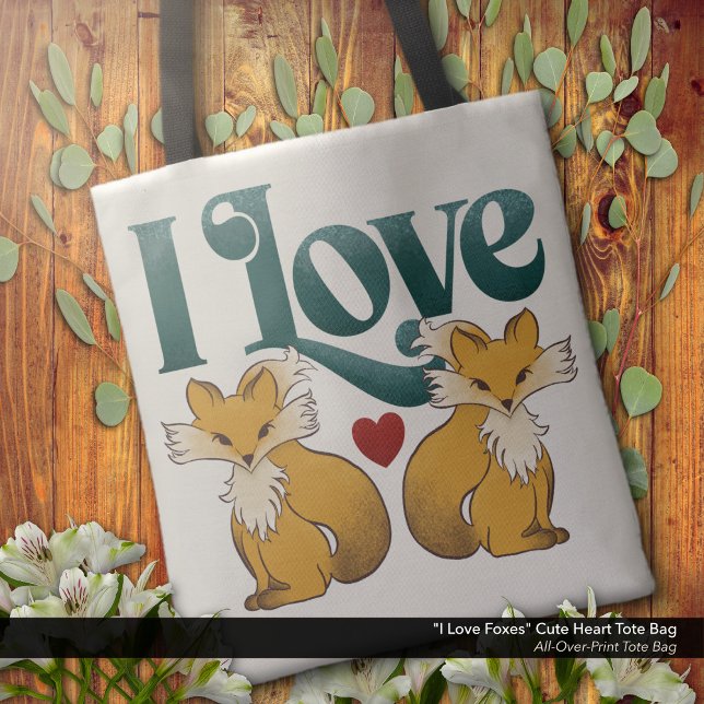 I Love Foxes Cute Heart Tote Bag ("i Love Foxes" - Tote Bag with Cute Foxes and Heart Artwork.)