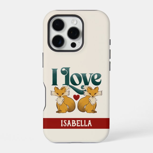 I Love Foxes with Heart Custom Name iPhone Case (Back)