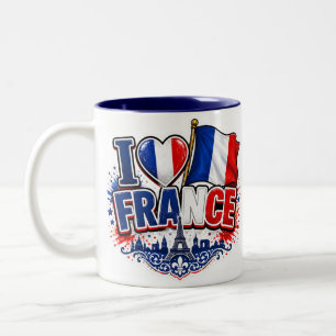 I Love FRANCE Team France 2026 Rooster Soccer Two-Tone Coffee Mug