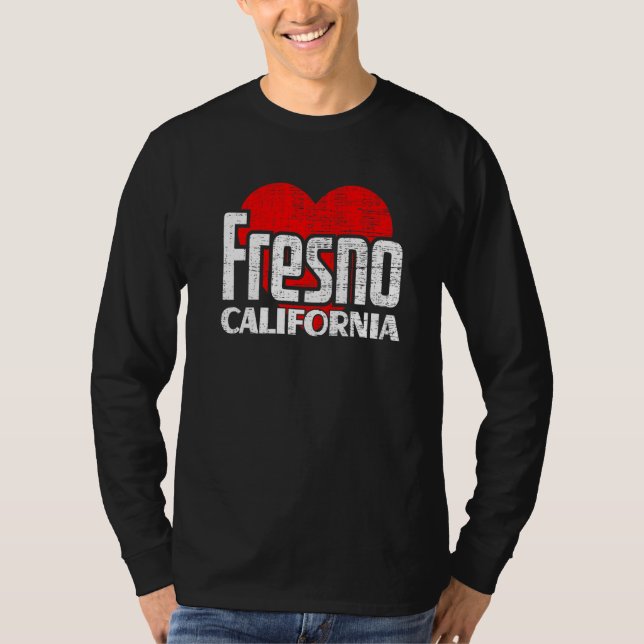 I Love Fresno California Retro Big Heart Fresno Va T-Shirt (Front)