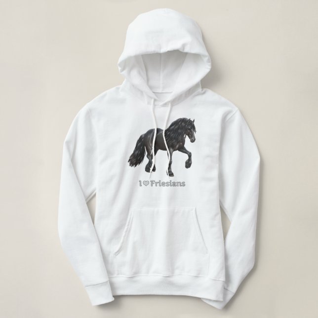 I Love Friesians Black Friesian Draught Horse Love Hoodie (Design Front)