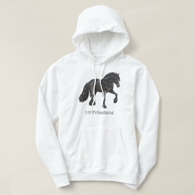 I Love Friesians Black Friesian Draught Horse Love Hoodie (Design Front)