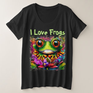 I Love Frogs Whimsical Abstract Painting Art Plus Size T-Shirt