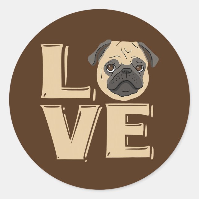 I Love Funny Pug Classic Round Sticker (Front)