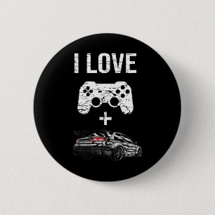 I Love Gaming And Cars - Funny Gamer  6 Cm Round Badge