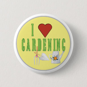 I Love Gardening Illustrated Text   6 Cm Round Badge