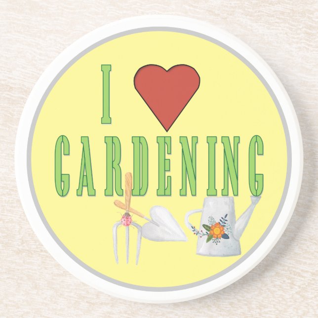 I Love Gardening Illustrated Text  Coaster (Front)
