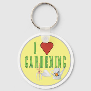I Love Gardening Illustrated Text  Key Ring