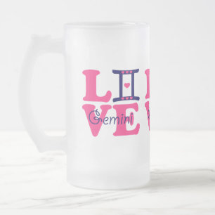 ♊★😍I Love Gemini-Best-Zodiac Sign Frosted Beer Frosted Glass Beer Mug
