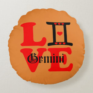♊★😍I Love Gemini-Best-Zodiac Sign Round Throw Cushion