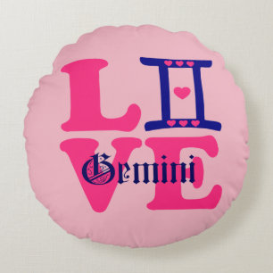 ♊★😍I Love Gemini-Best-Zodiac Sign Round Throw Cushion