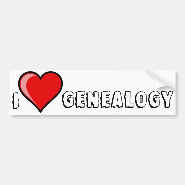 I Love Genealogy Bumper Sticker (White) (Front)