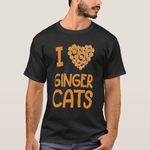 I Love Ginger Cats Cat  Paw Print Heart T-Shirt