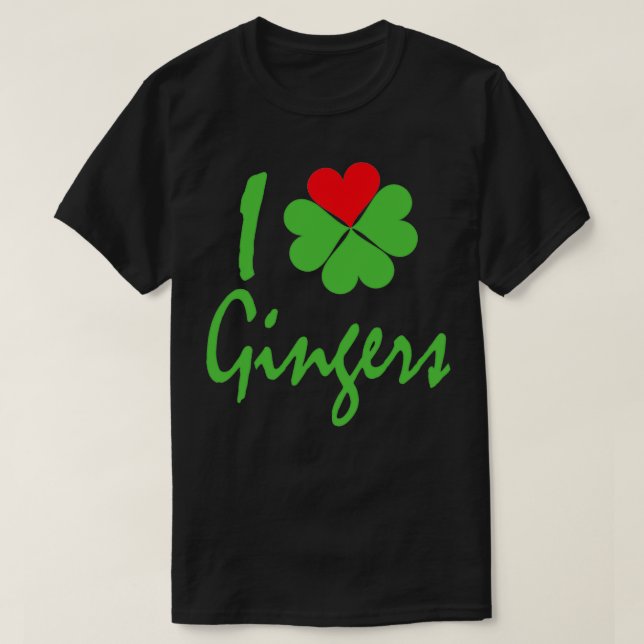 I Love Gingers I Shamrock Heart Gingers T-Shirt (Design Front)