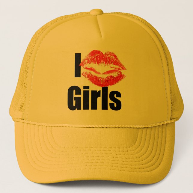 I love Girls - Kiss, Smooch, Love, Heart Trucker Hat (Front)