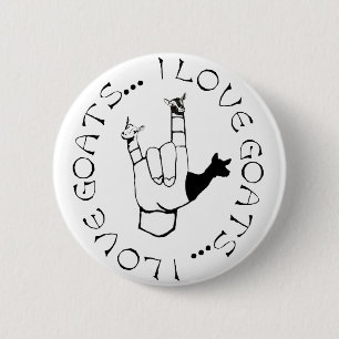 I Love Goats ASL Sign Language Hand Symbol 6 Cm Round Badge