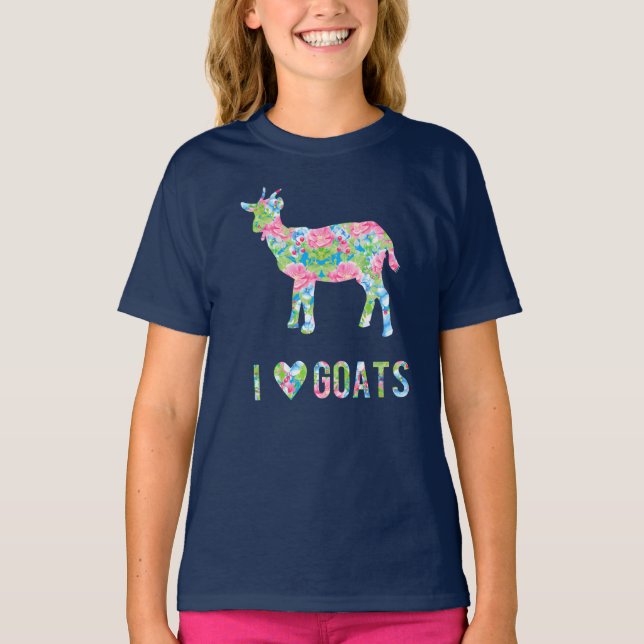 I Love Goats Colourful Floral Pattern T-Shirt (Front)