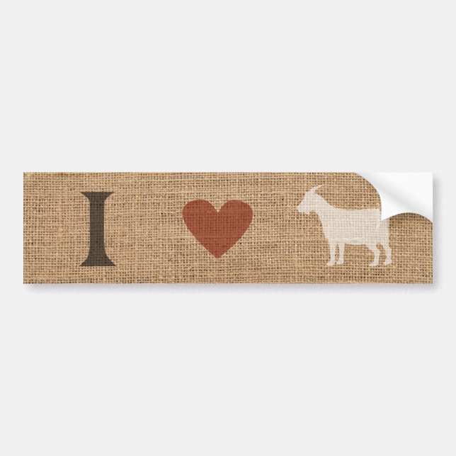 I Love Goats Rustic Burlap Bumper Sticker (Front)