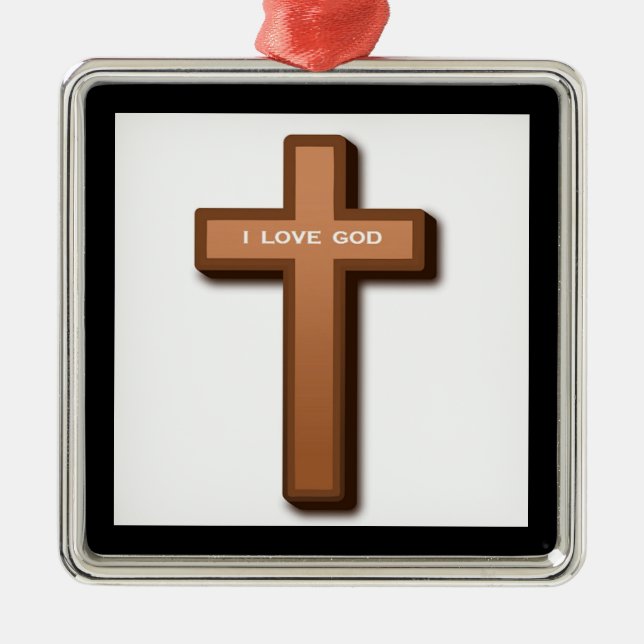 "I LOVE GOD" CROSS METAL TREE DECORATION (Front)