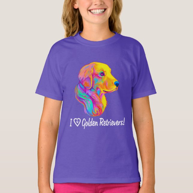 I Love Golden Retrievers in Colours T-Shirt (Front)