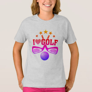 I Love Golf, Crossed Golf Clubs and Golf Ball T-S T-Shirt
