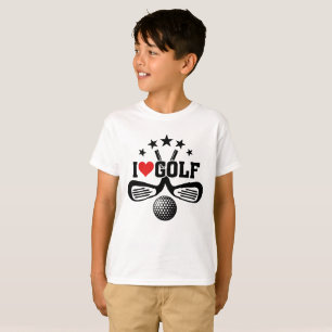 I Love Golf, Crossed Golf Clubs and Golf Ball T-Shirt