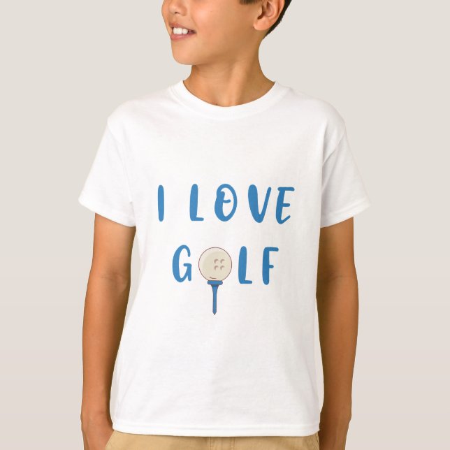 I Love Golf // Cute Kids Golf Sport T-Shirt (Front)