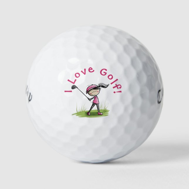 "I Love Golf" Fun Golf Gal Golf Ball (Front)