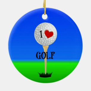 I Love Golf, Golf Ball on Tee Ceramic Tree Decoration