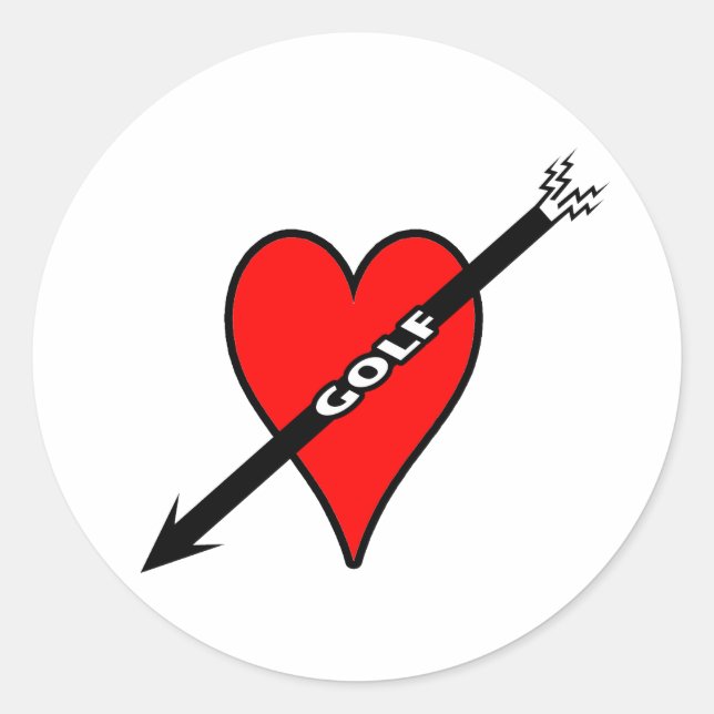 I Love Golf Heart Classic Round Sticker (Front)