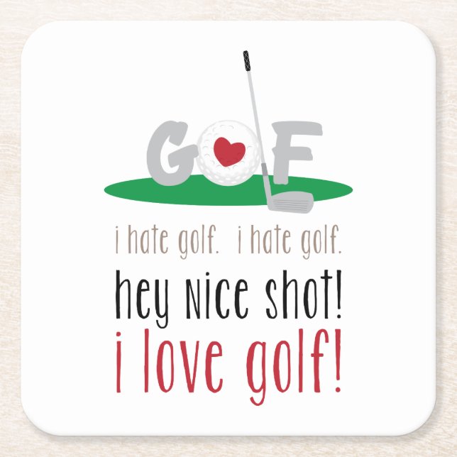I Love Golf Square Paper Coaster (Front)