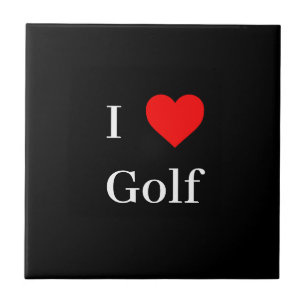 I love Golf Typography & Red Heart Black Tile
