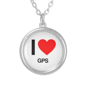 i love gps silver plated necklace