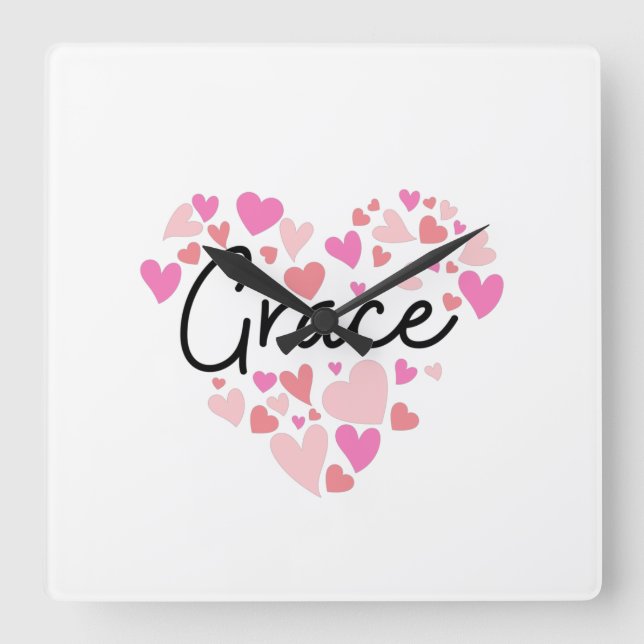 I love Grace Square Wall Clock (Front)