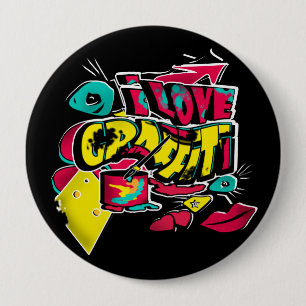 I love graffiti lips eyes bucket colour red yellow 10 cm round badge