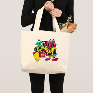 I love graffiti lips eyes bucket colour red yellow large tote bag