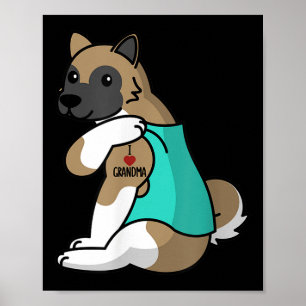 I Love Grandma Tattoo Akita Dog  Poster