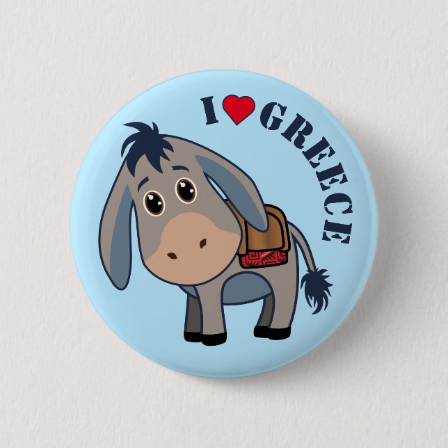 'I love Greece' Cute Donkey 6 Cm Round Badge (Front)