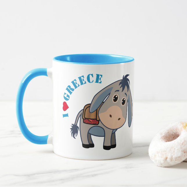 'I love Greece' Cute Donkey Mug (With Donut)