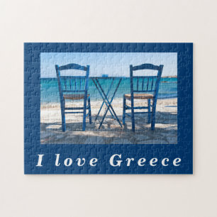 I love Greece taverna photo blue and white Jigsaw Puzzle