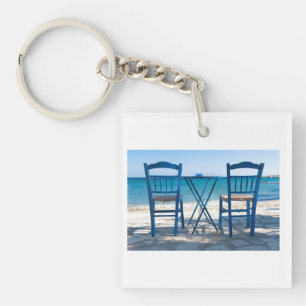 I love Greece taverna photo blue and white Key Ring