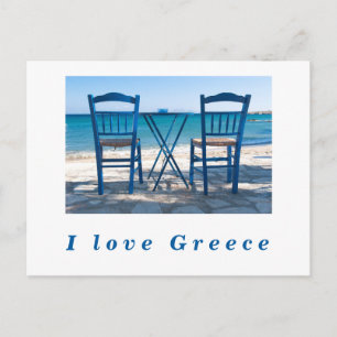 I love Greece taverna photo blue and white Postcard