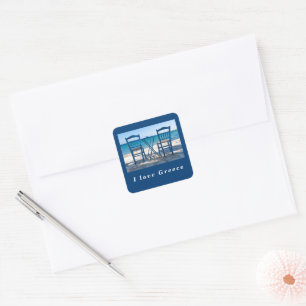 I love Greece taverna photo blue and white Square Sticker