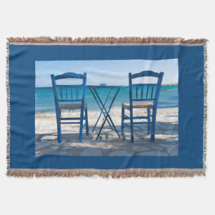 I love Greece taverna photo blue and white Throw Blanket