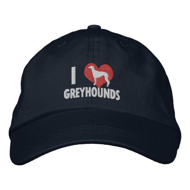 I Love Greyhounds Dark Embroidered Hat (Front)