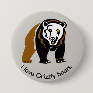 I love GRIZZLY BEARS - Wild animals - Nature 7.5 Cm Round Badge
