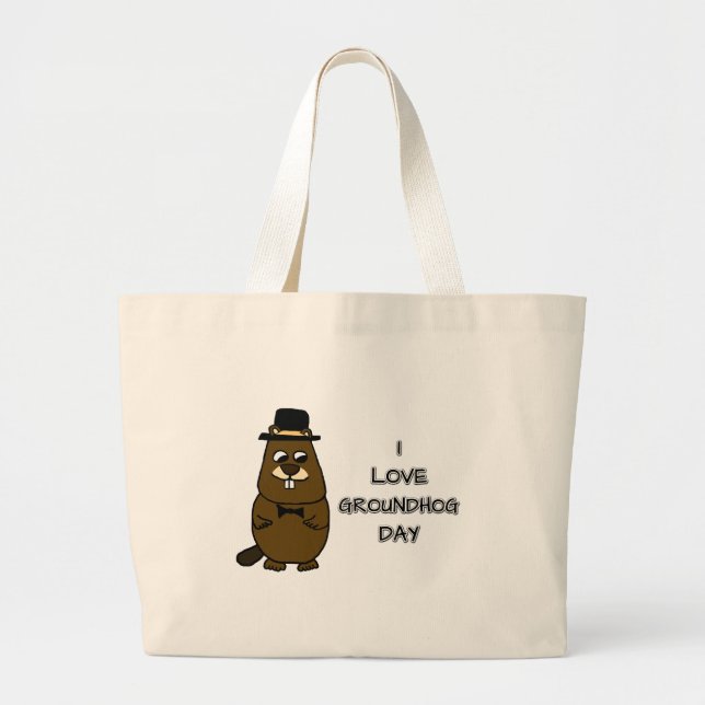 I love Groundhog Day Large Tote Bag (Front)