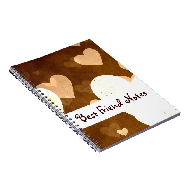 I Love Grunge Light Brown Heart Pattern Spiral Notebook (Right Side)