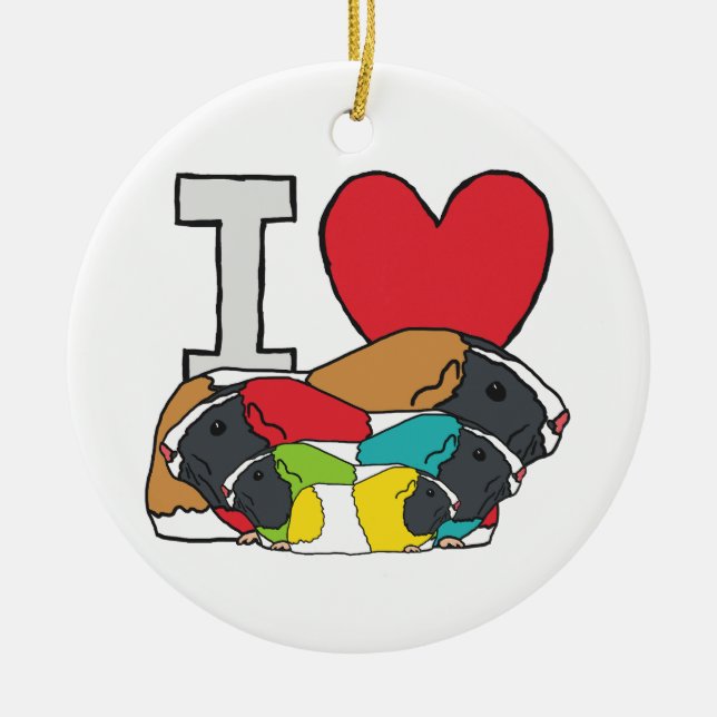I Love Guinea Pigs Ceramic Tree Decoration (Front)