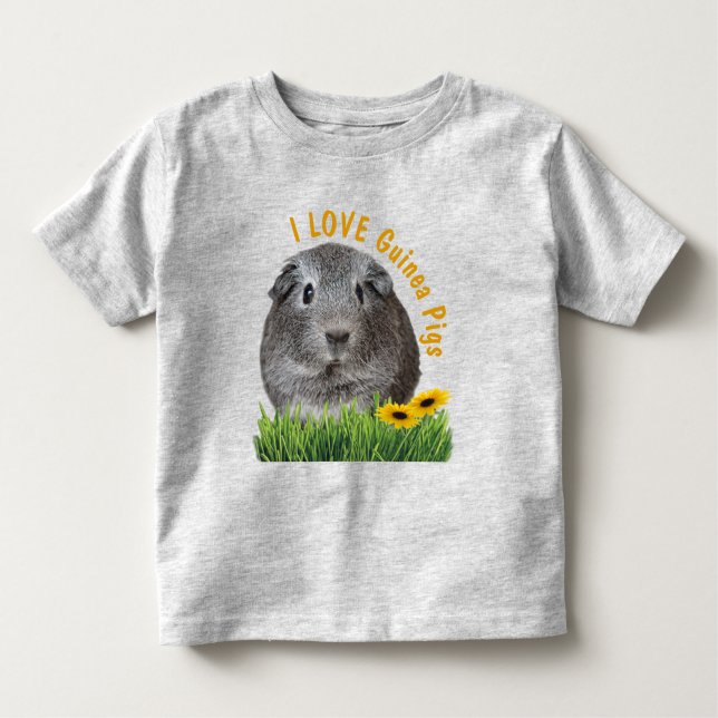 I LOVE Guinea Pigs Sunflowers Custom Yellow Text Toddler T-Shirt (Front)